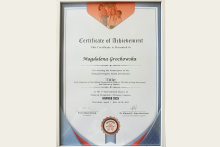 Certyfikat dla Magdaleny Grochowskiej za II miejsce w konkursie młodych badaczy na kongresie INSPIRED 2025.